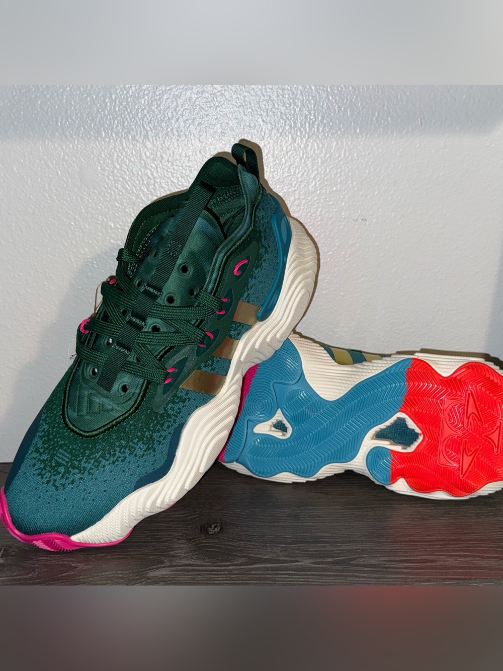 Trae Young 3 Basketball Sneakers Size 7Y Dark Green White Gold Blue IF2113 NWT